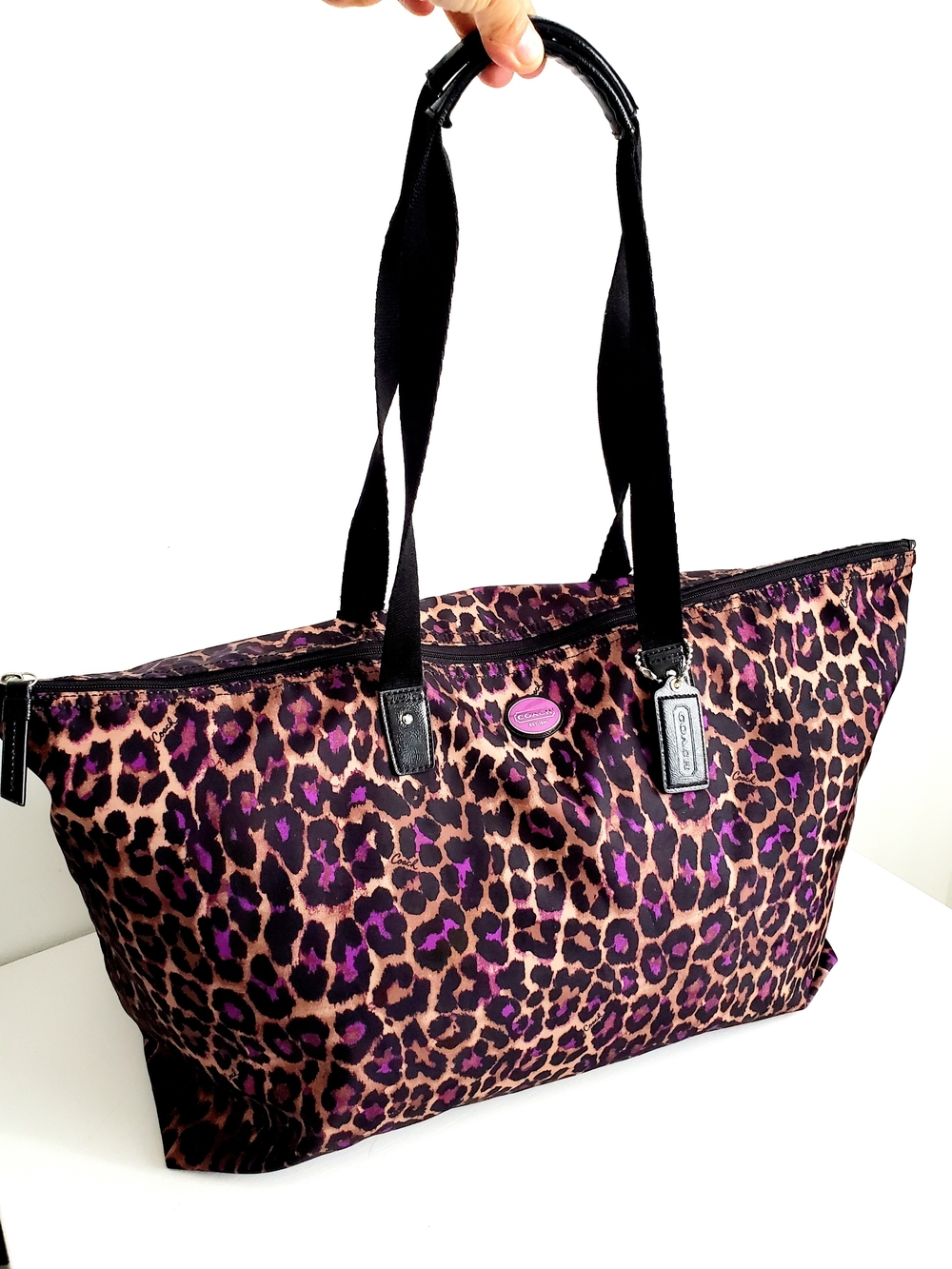 Coach Ocelot Tote Large Bag- Weekender Leopard Print Purple and Brown